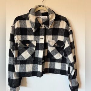 Zara Buffalo Plaid Cropped Jacket